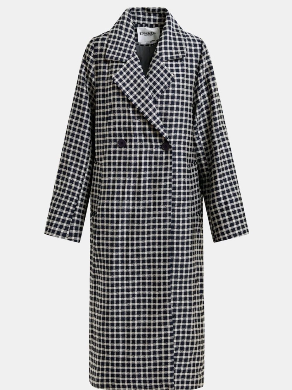 Essentiel Antwerp Hardly Checked Double-Breasted Trench Coat in Navy & White. L